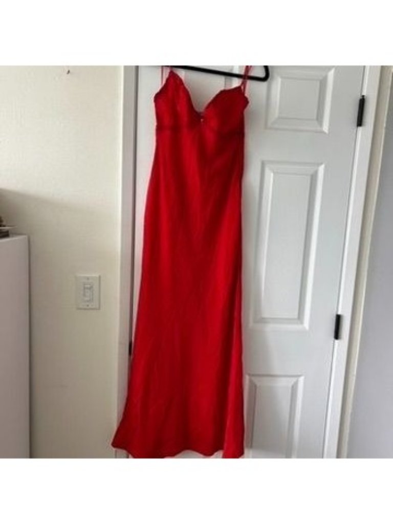 Princess Polly Red Satin Lace Trim Maxi Slip Dress Size 6 Nwot